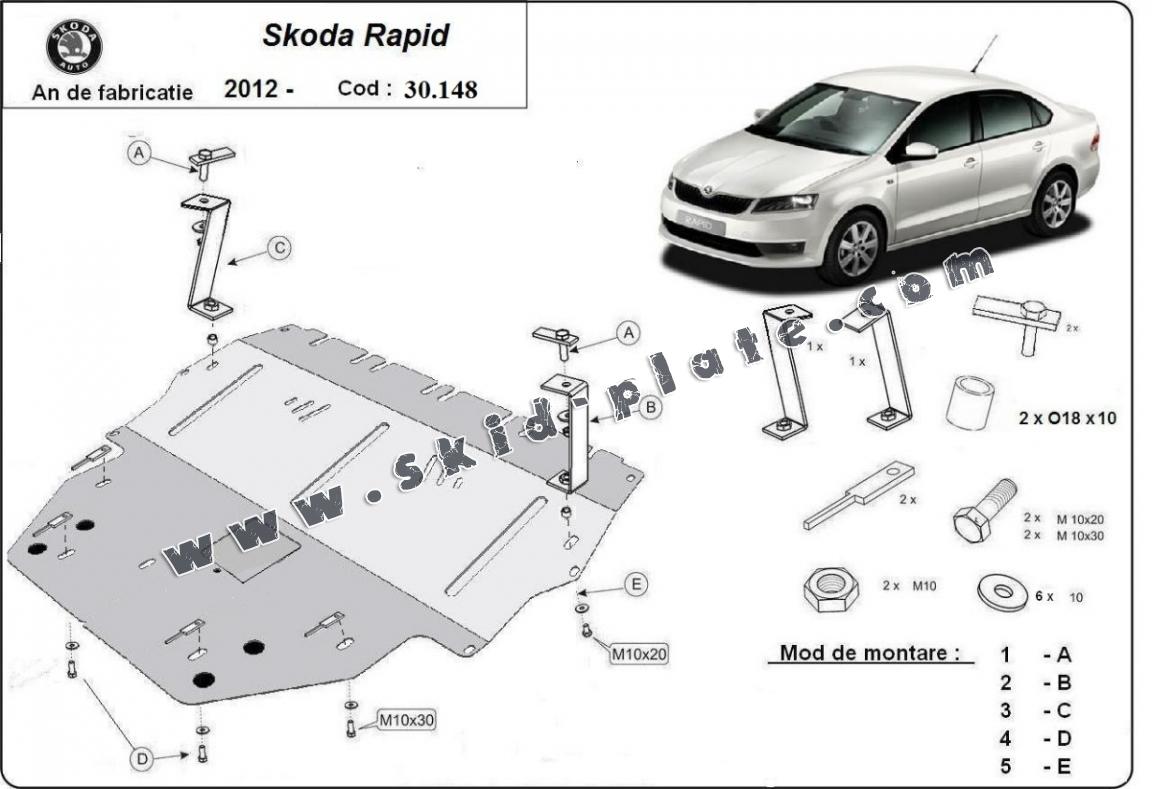 Steel skid plate for Skoda Rapid