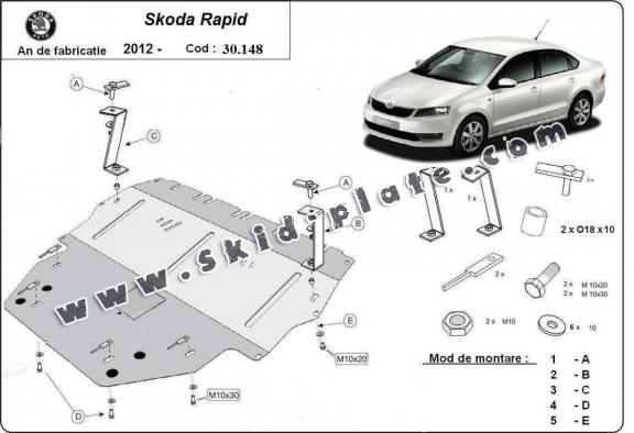 Steel skid plate for Skoda Rapid