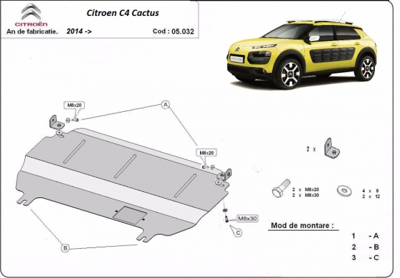 Steel skid plate for Citroen C4 Cactus