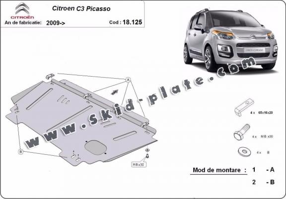 Steel skid plate for Citroen C3 Picasso