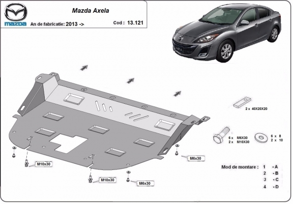 Steel skid plate for Mazda Axela