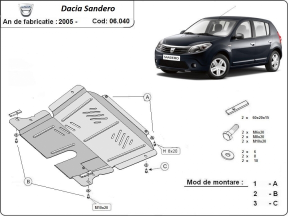 Steel skid plate for Dacia Sandero
