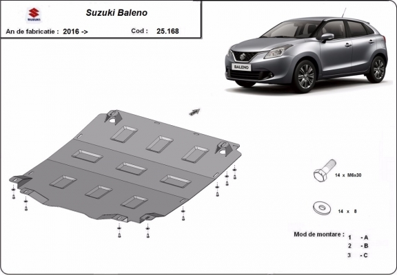 Steel skid plate for Suzuki Baleno