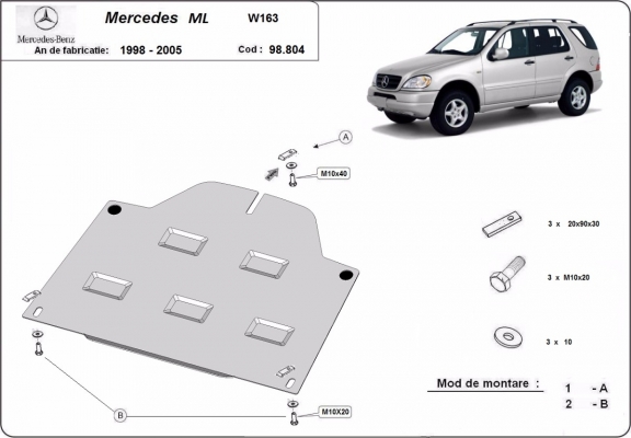 Steel diferential skid plate for Mercedes ML W163