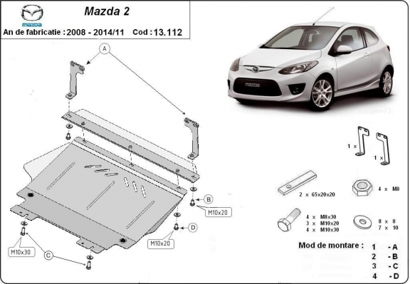 Steel skid plate for Mazda 2