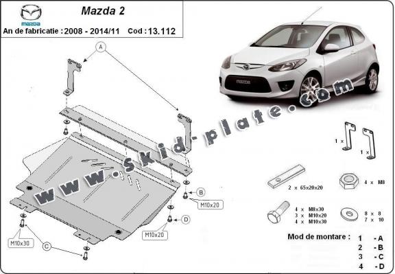 Steel skid plate for Mazda 2