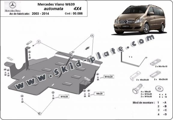 Steel gearbox skid plate for Mercedes Viano W639 - 4x4 - automatic gearbox