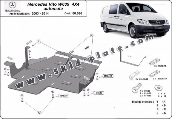 Steel gearbox skid plate for Mercedes Vito W639 - 4x4 - automatic gearbox