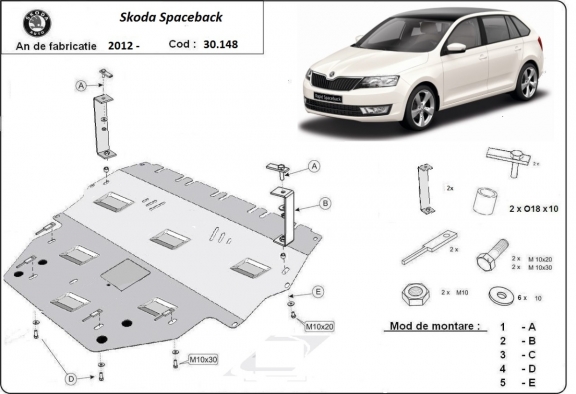Steel skid plate for Skoda Spaceback