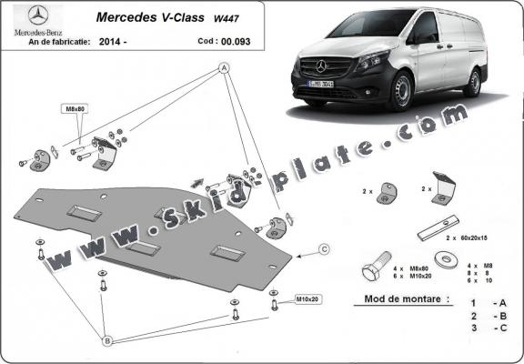 Steel skid plate for the protection of the Stop&Go system Mercedes V-Classe W447, 4x2, 1.6 D