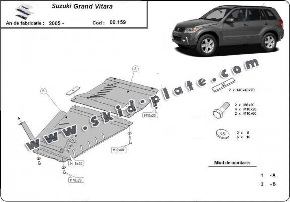 Steel gearbox and transfer case skid plate for Suzuki Grand Vitara 2