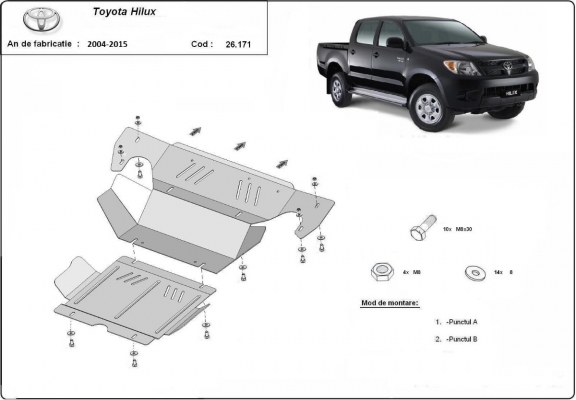 Steel skid plate for the protection of the engine and the radiator for Toyota Hilux