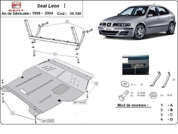Steel skid plate for Seat Leon Mk1
