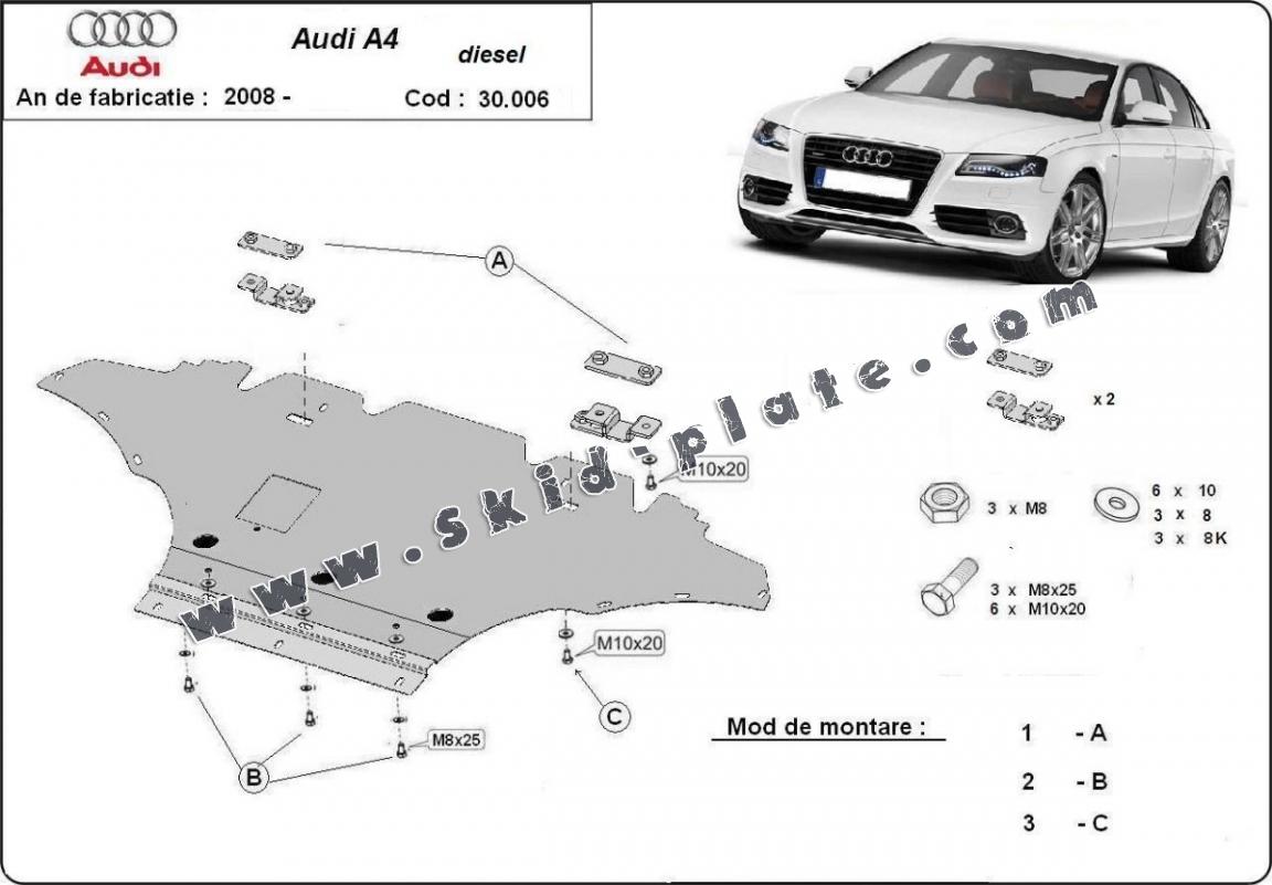 Steel skid plate for Audi A4 4