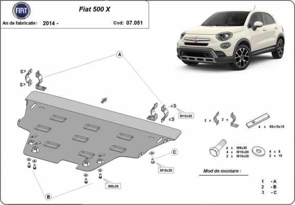Steel skid plate for Fiat 500x