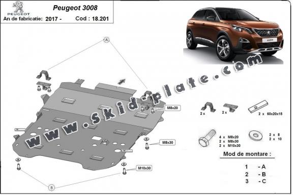 Steel skid plate for the protection of the engine and the gearbox for Peugeot 3008