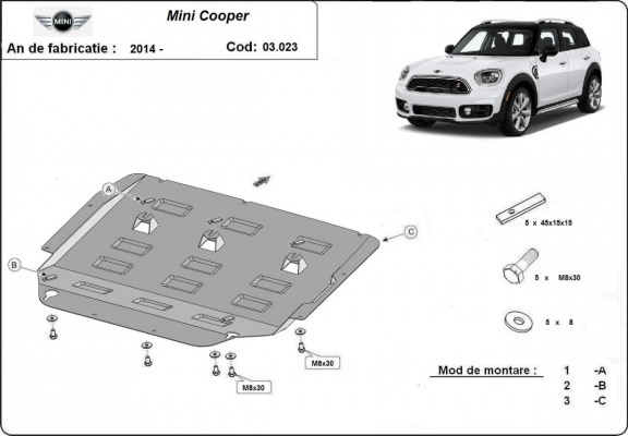 Steel skid plate for the protection of the engine and the gearbox for Mini Cooper F55/56