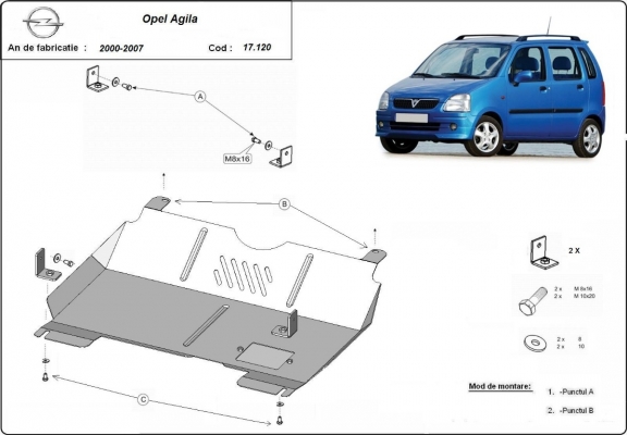 Steel skid plate for Opel Agila (H00)