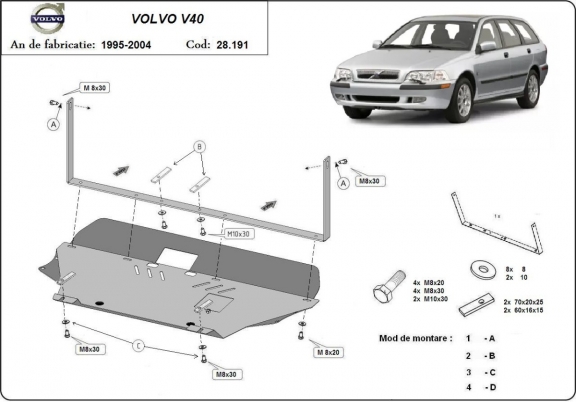 Steel skid plate for Volvo V40