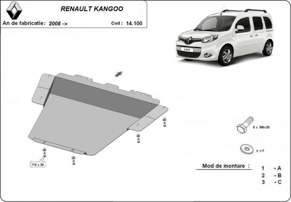 Steel skid plate for Renault Kangoo