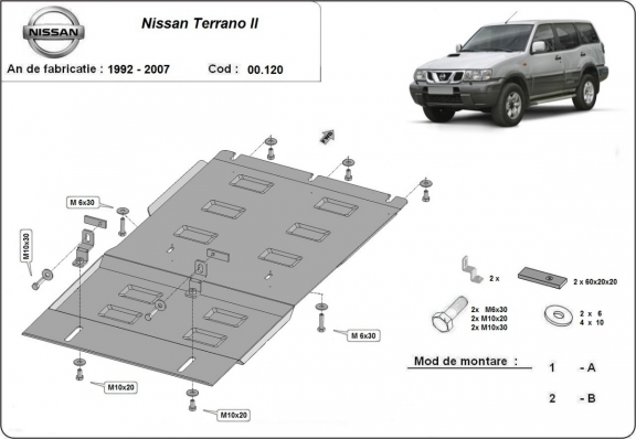 Steel gearbox skid plate for Nissan Terrano II 