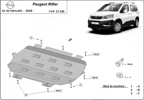Steel skid plate for Peugeot Rifter / Partner