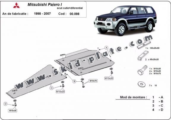 Steel gearbox and differential skid plate for Mitsubishi Pajero Sport 1