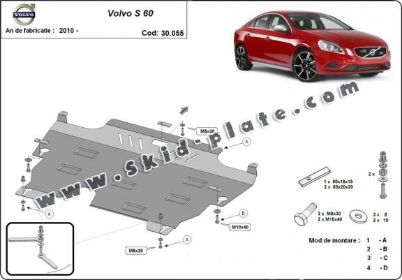 Steel skid plate for the protection of the engine and the gearbox for Volvo S60
