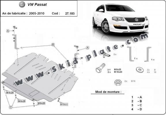 Steel skid plate for VW Passat B6