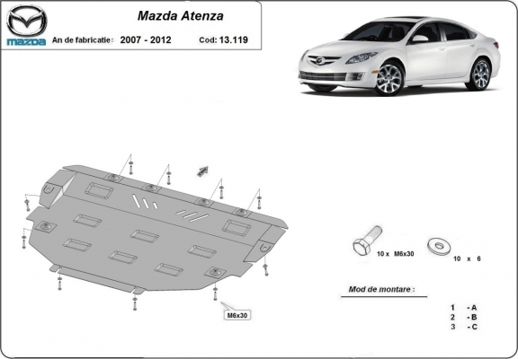 Steel skid plate for Mazda Atenza