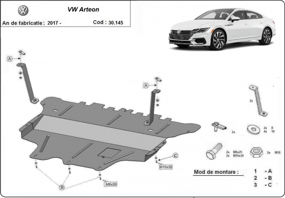 Steel skid plate for VW Arteon  - manual gearbox