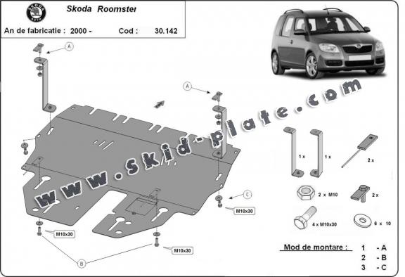 Steel skid plate for Skoda Roomster