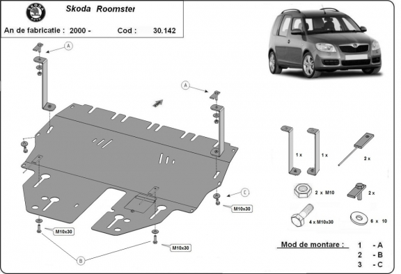 Steel skid plate for Skoda Roomster