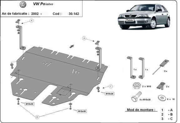 Steel skid plate for Volkswagen Pointer
