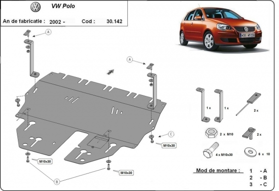 Steel skid plate for VW Polo petrol