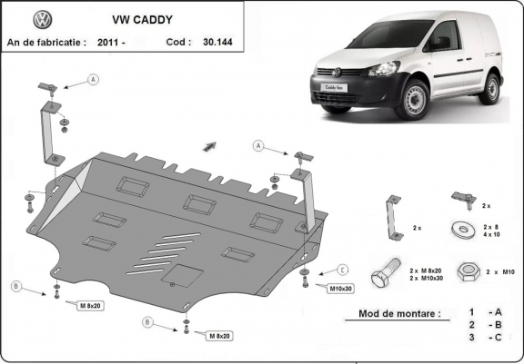 Steel skid plate for VW Caddy