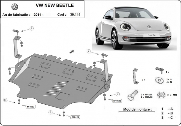 Steel skid plate for Volkswagen New Beetle