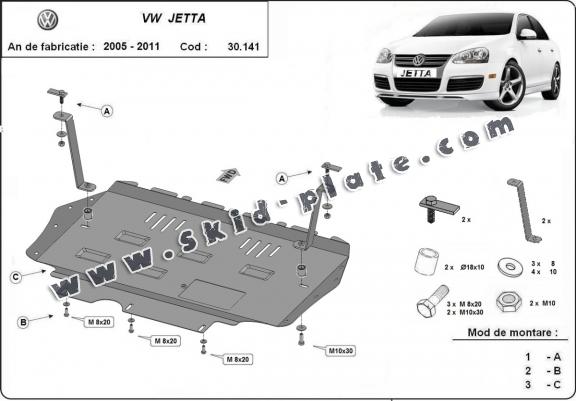 Steel skid plate for VW Jetta