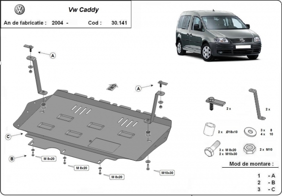 Steel skid plate for VW Caddy