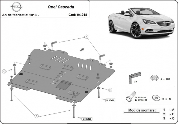 Steel skid plate for Opel Cascada