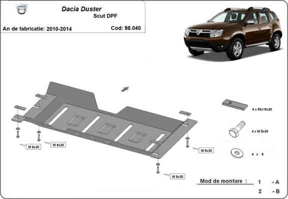 Steel DPF skid plate  for Dacia Duster