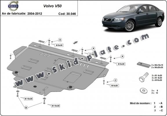 Steel skid plate for Volvo V50