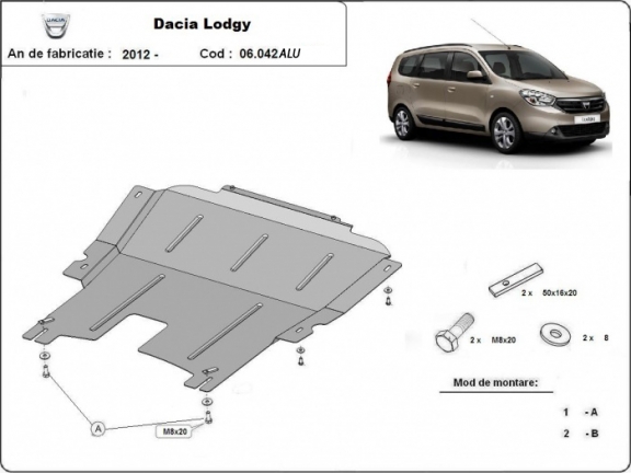Aluminum skid plate for DACIA LODGY