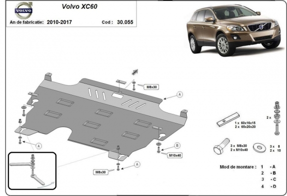 Steel skid plate for the protection of the engine and the gearbox for Volvo XC60