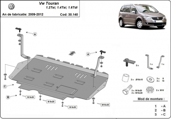 Steel skid plate for Volkswagen Touran