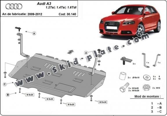 Steel skid plate for the protection of the engine and the gearbox for Audi A3