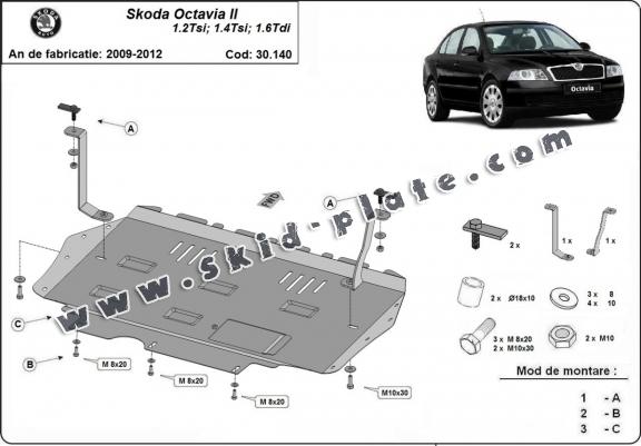 Steel skid plate for Skoda Octavia 2