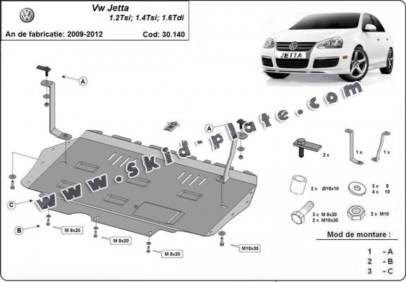 Steel skid plate for VW Jetta