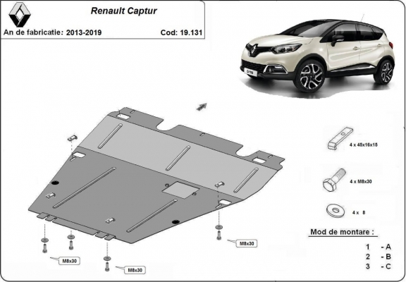 Steel skid plate for Renault Captur