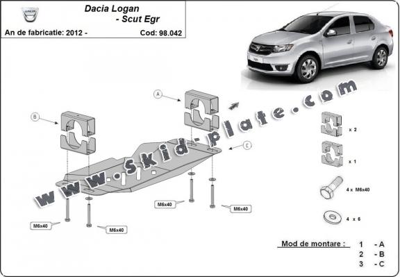 Steel skid plate for Stop&Go system, EGR  Dacia Logan 2